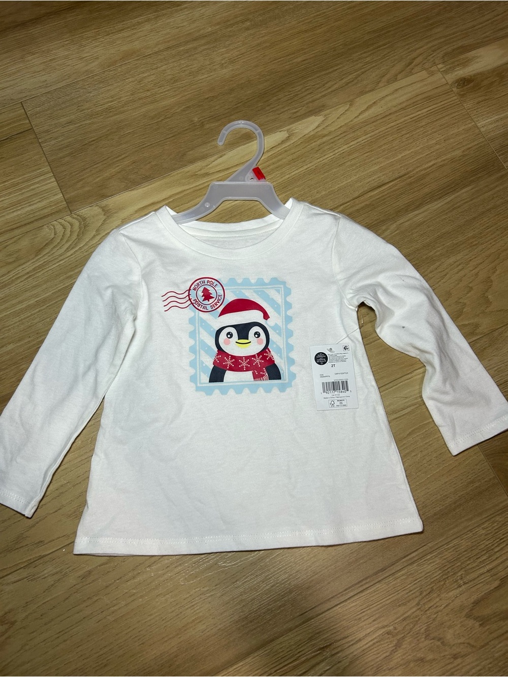 George White Long-Sleeve Penguin Postage Stamp Top with Red Accent